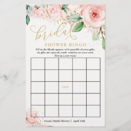 Tarjeta de juego de bingo de novia floral rosa y d