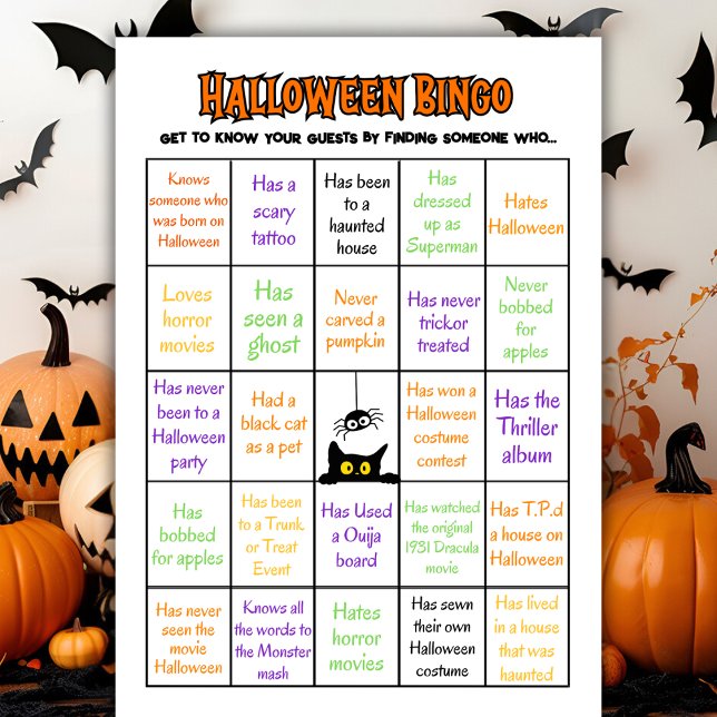 Tarjeta de juego de bingo de presentación humana d (Halloween Human Bingo Ice Breaker Game Card)