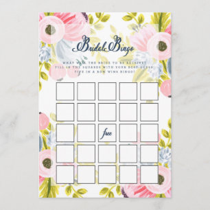 Tarjeta de juego de Bingo Floral Bridal Shower