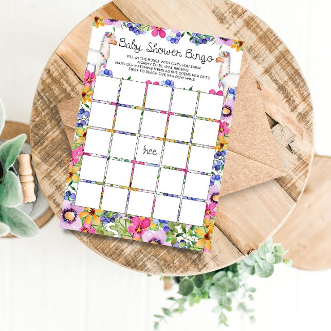 Tarjeta de juego de bingo Floral Llama Baby Shower (Subido por el creador)
