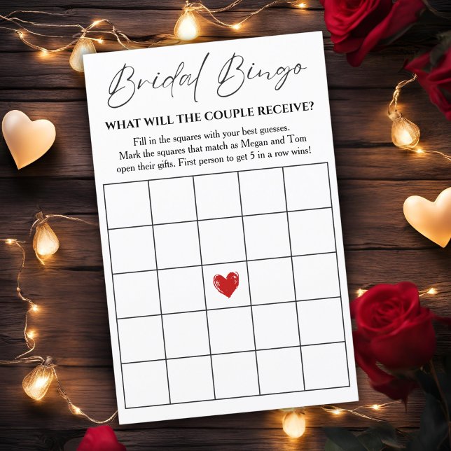 Tarjeta de juego de Bingo Nupcial para la ducha de (Bridal Bingo Game Card For Couple's Shower)