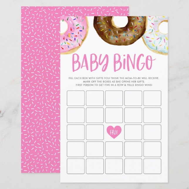 Tarjeta de juego de bingo para bebé con donuts de  (Anverso / Reverso)