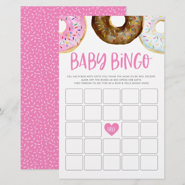Tarjeta de juego de bingo para bebé con donuts de  (Anverso / Reverso)