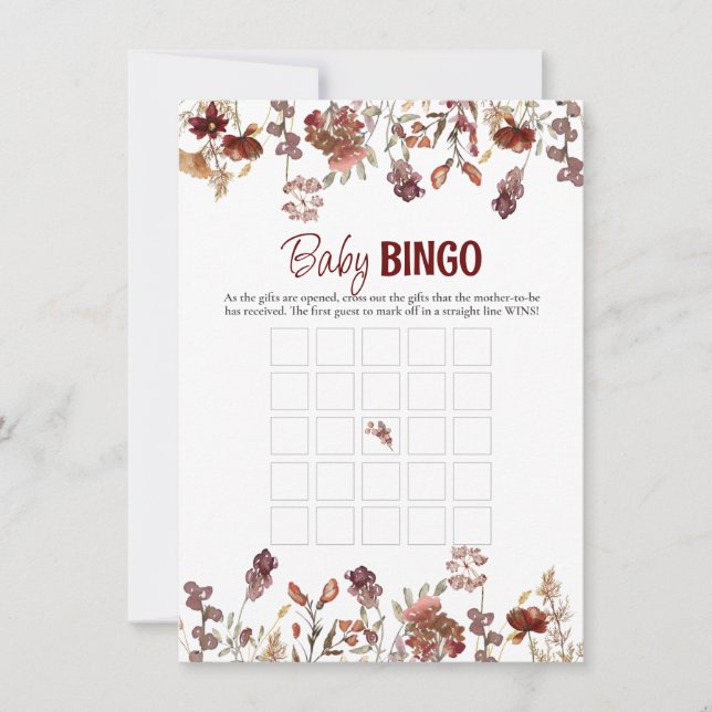 Tarjeta de juego de bingo para bebé con flores sil (Anverso)