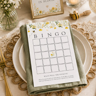 Tarjeta de juego de bingo para bebé con flores sil
