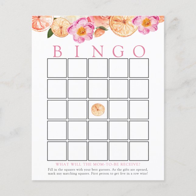Tarjeta de juego de bingo para bebé de cítricos ro (Anverso)
