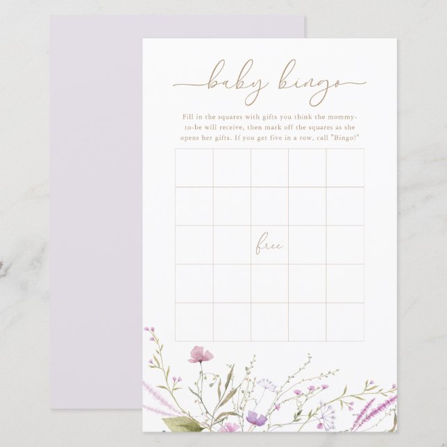 Tarjeta de juego de bingo para bebé de Wildflower  (Anverso / Reverso)