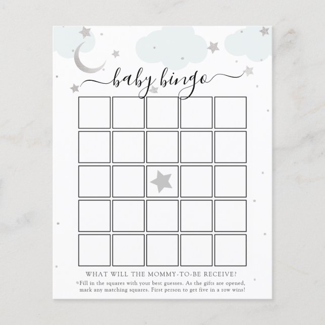 Tarjeta de juego de Bingo para Bebé en la Luna (Anverso)