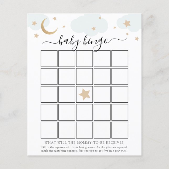 Tarjeta de juego de Bingo para Bebé en la Luna (Anverso)