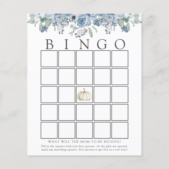 Tarjeta de juego de bingo para bebé floral blanca (Anverso)