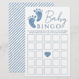 Tarjeta de juego de bingo para bebé Purpurina azul