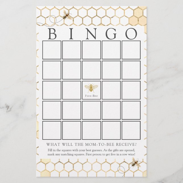 Tarjeta de juego de bingo para bebes de oro modern (Anverso)