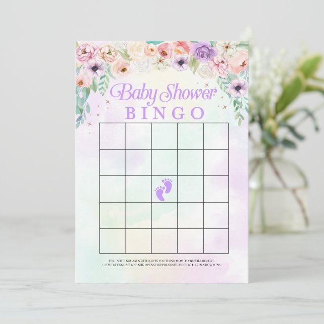 Tarjeta de juego de bingo Pastel Arcoiris Baby Sho (Anverso de pie)