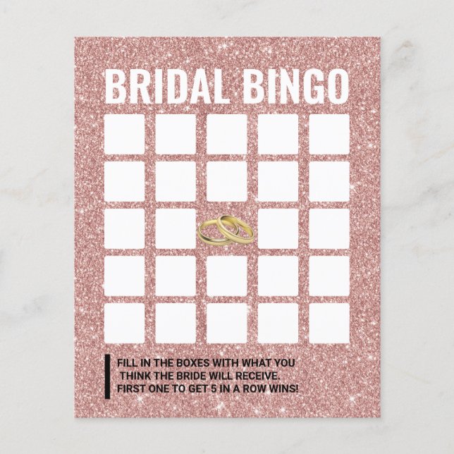 Tarjeta de juego de Bingo Rosa Purpurina Oro Brida (Anverso)