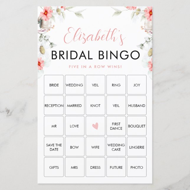 Tarjeta de juego de Bingo Rustic Wildflowers (Anverso)