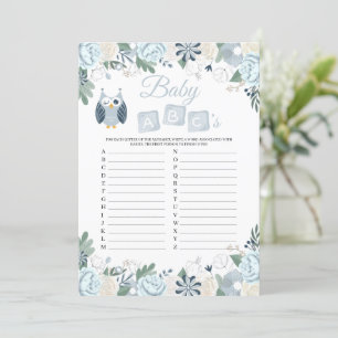 Tarjeta de juego de Blue Owl Floral Baby Shower Ba