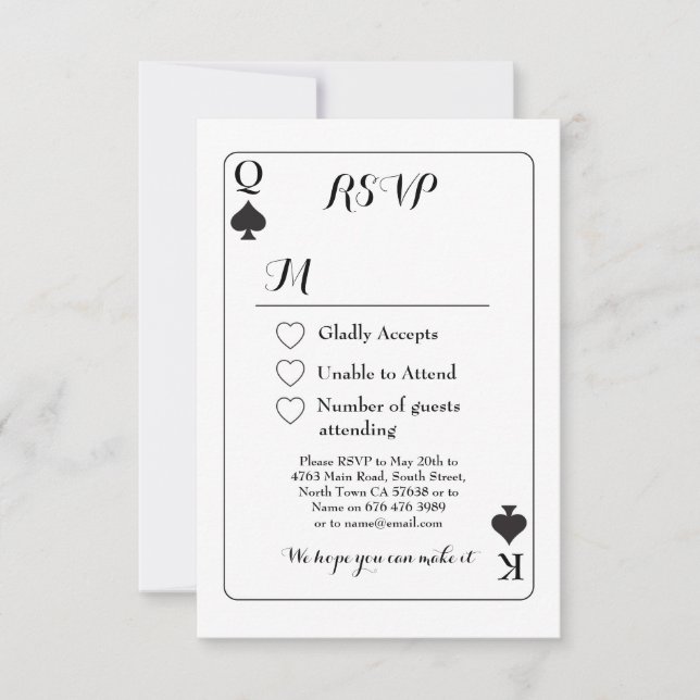Tarjeta de juego de boda RSVP K  Q As de Picas Inv (Anverso)