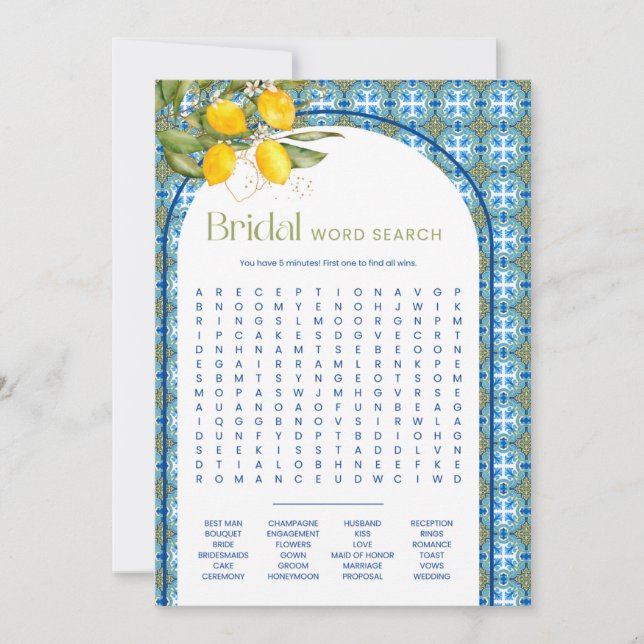 Tarjeta de juego de búsqueda de Word Lemon de Vera (Anverso)