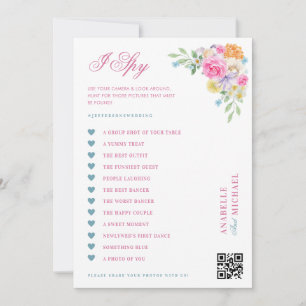 Tarjeta de juego de caza de I Spy para boda con fl
