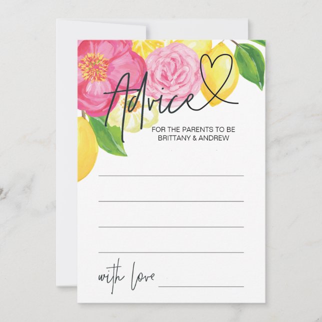Tarjeta de juego de consejo Baby Shower Lemon Flor (Anverso)