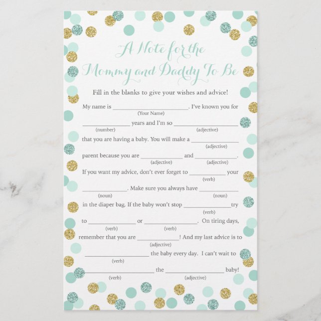 Tarjeta de juego de consejo de Baby Shower para Pu (Anverso)