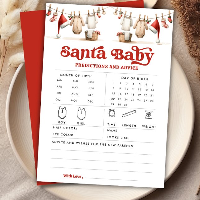 Tarjeta de juego de consejos de navidades de Santa (Christmas Santa Baby Predictions Advice Game Card)