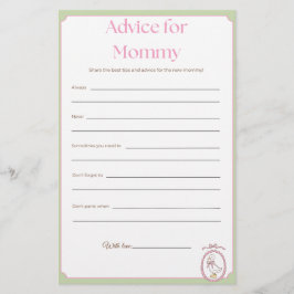 Tarjeta de juego de consejos para mamá en el baby