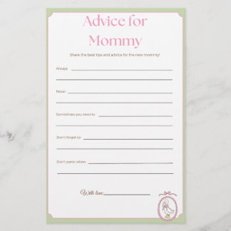 Tarjeta de juego de consejos para mamá en el baby 