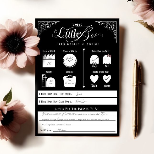 Tarjeta de juego de consejos y predicciones para n (Little Boo Baby Predictions & Advice Game Card)