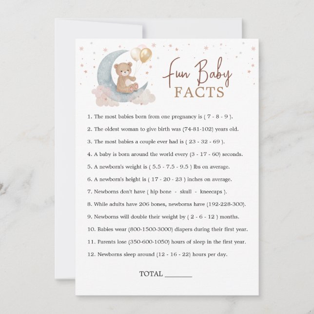 Tarjeta de juego de datos divertidos para baby sho (Anverso)