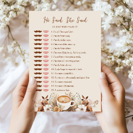Tarjeta de juego de desayuno nupcial de café Él di