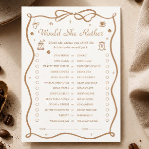 Tarjeta de juego de desayuno nupcial de café '¿Qué