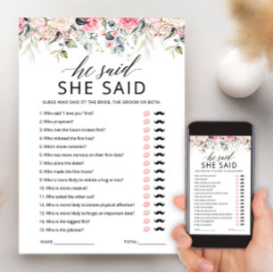 Tarjeta de juego de Despedida de Soltera 'Él dijo,