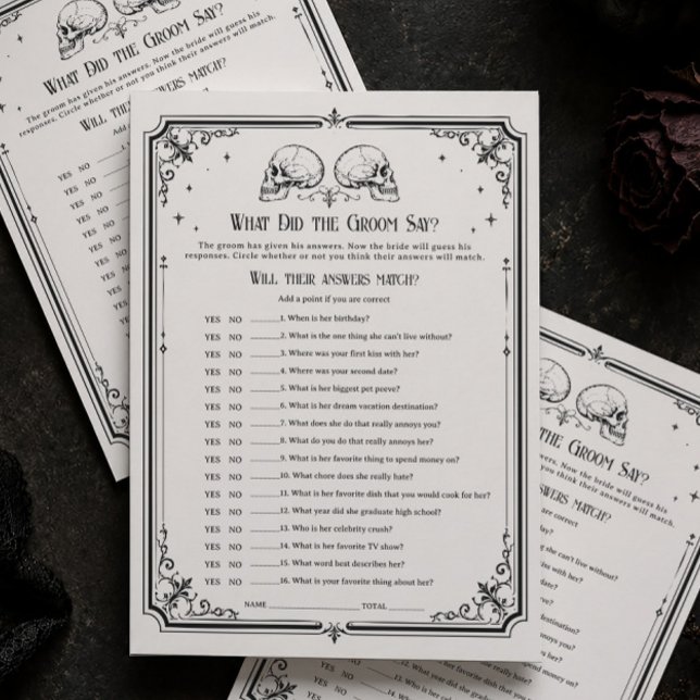 Tarjeta de juego de Despedida de Soltera Gótica ¿Q (Subido por el creador)