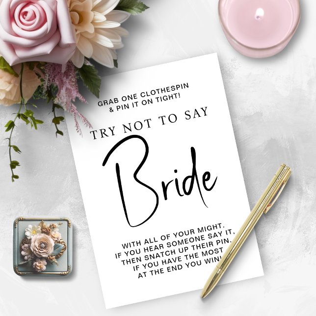 Tarjeta de Juego de Despedida de Soltera No Digas  (Bridal Shower Game Don't Say Bride Card)
