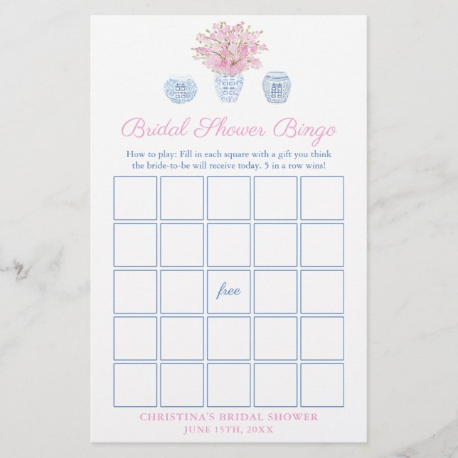 Tarjeta De Juego De Ducha De Bingo De bonito Rosa  (Anverso)