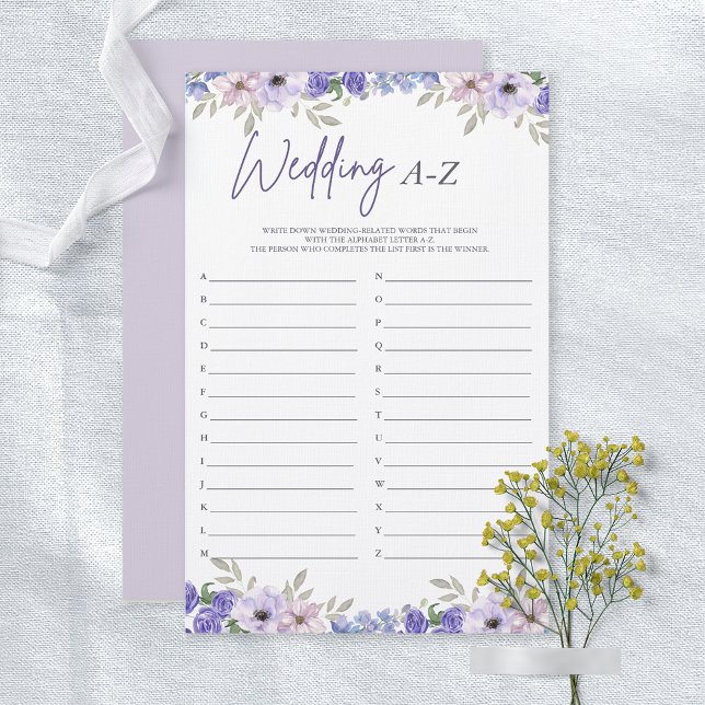 Tarjeta de juego de ducha de novia A-Z Boda de flo (Flower Wedding A-Z Bridal Shower Game Card)