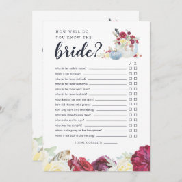 Tarjeta de juego de ducha de novia de dos caras de