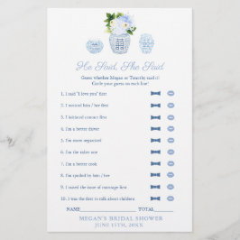Tarjeta de juego de ducha de novia elegante Él dij