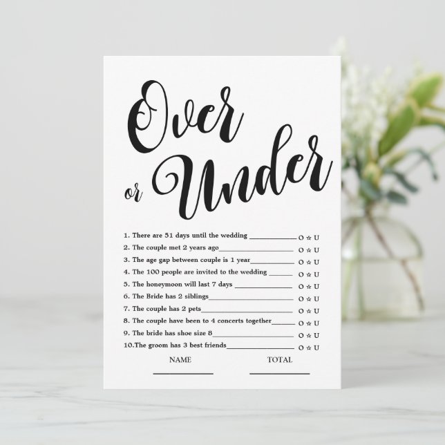 Tarjeta de juego de ducha de novia simple sobre o  (Anverso de pie)