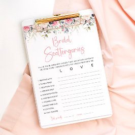 Tarjeta de juego de ducha nupcial floral rosada