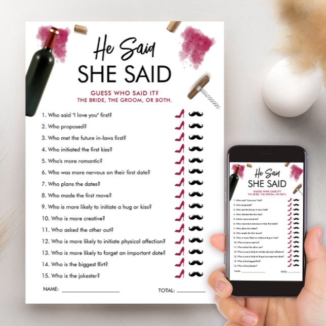 Tarjeta de Juego de "Él dijo Ella dijo" Vino Despe (Subido por el creador)