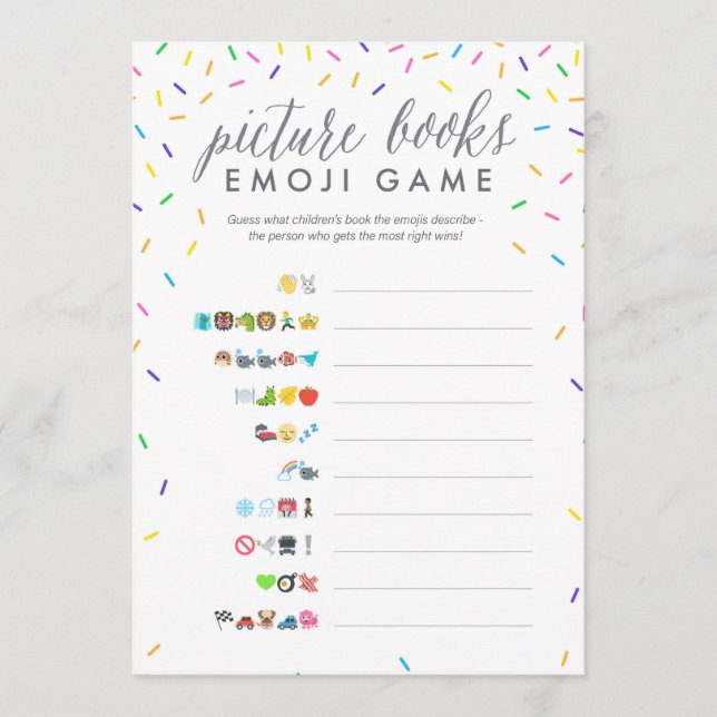 Tarjeta de juego de Emoji Baby Shower - Libros de  (Anverso)