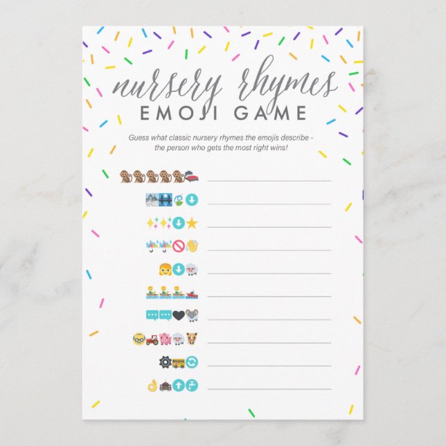 Tarjeta de juego de Emoji Baby Shower - Rhymes de  (Anverso)