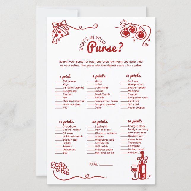 Tarjeta de Juego de Fiesta de Boda Italiana: ¿Qué  (Anverso)
