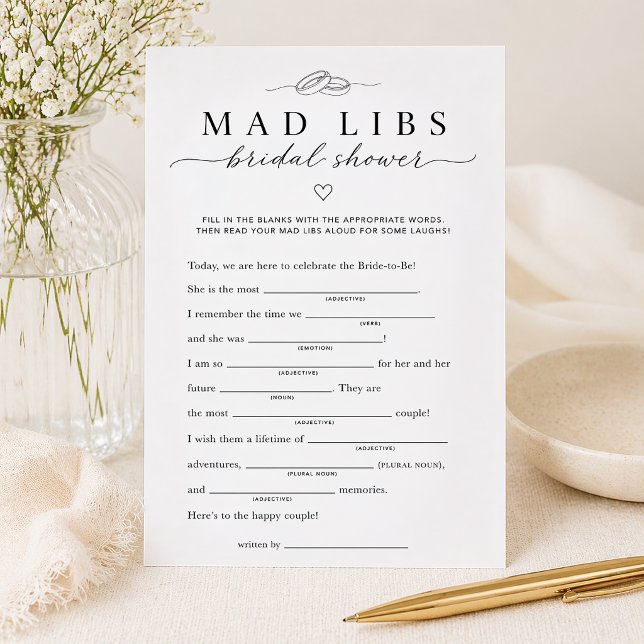 Tarjeta de juego de fiesta de Mad Libs para desped (Bridal Shower Mad Libs Game Card)