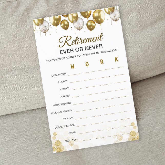 Tarjeta de juego de Fiesta de retiro feliz con glo (Gold Balloon Happy Retirement Party Game Card)