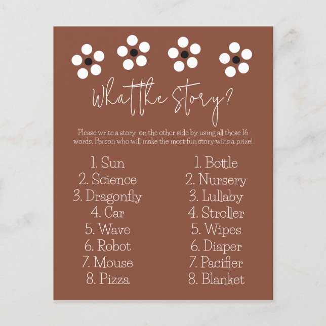 Tarjeta de juego de historias de Baby Shower de Ci (Anverso)