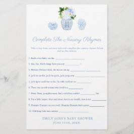 Tarjeta de juego de la ducha de bebé con rimas inf