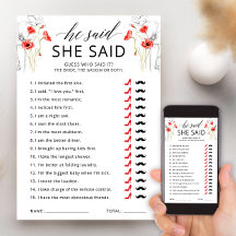 Tarjeta de juego de la ducha de novia floral 'Él d